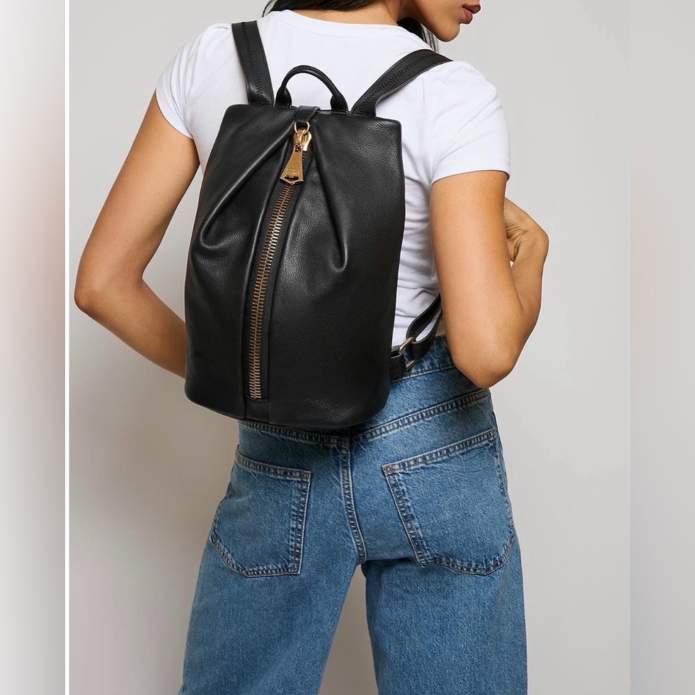 Aimee Kestenberg Tamitha Black Pebbled Leather Boho Classic Backpack Purse - Picture 3 of 15